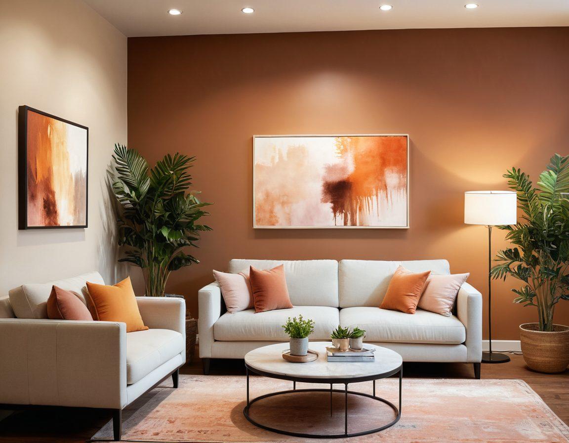 A warm and inviting counseling room with a plush couch, soft lighting, and calming colors. In the foreground, a diverse couple engaged in a deep conversation, showcasing non-verbal connection through body language. Subtle symbols of intimacy and understanding adorn the walls, like abstract art and soft cushions. Include a cozy atmosphere with plants and gentle textures, creating a sense of safety. super-realistic. warm tones. soft focus.
